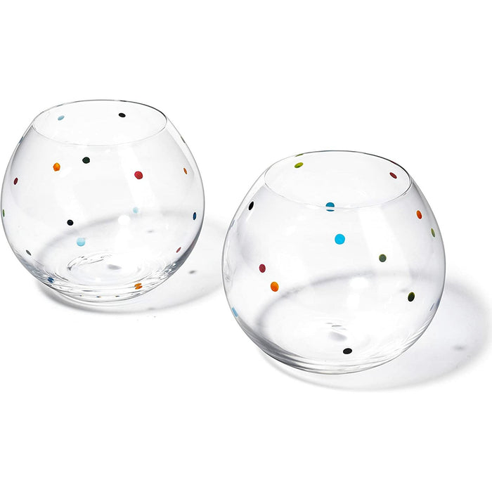 Polka Dot Set of 2 Stemless Bubble Wine Glasses 18 oz by The Wine Savant - Polka Dot Rainbow Glasses, Colored Wine Glasses, Bubble Glasses, Unique Tumblers Gift Idea For Everyday, Weddings, Parties