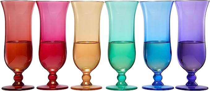 Unbreakable Color Hurricane Glasses | Set of 6 | 100% Tritan Drinkware, 14 oz Acrylic Dishwasher Safe Shatterproof BPA-free plastic, Reusable Pina Colada, Cocktail Margarita Tropical Party Drinkware