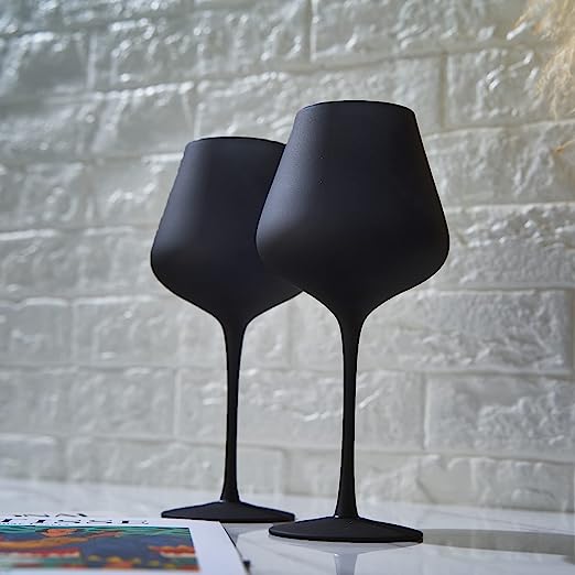Matte Black Crystal Wine Glass Set Of 2 Gift For Her Him Friend Large 20 Oz Glasses Unique Italian S