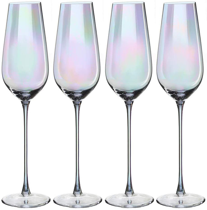 Iridescent Glasses - Crystal Luster Radiance Set of 4 (Tall Flutes)