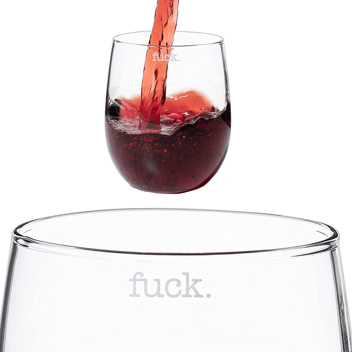 F*CK Wine Glass Single Set, Large 11 oz Glasses, Fuck Fucking Glass Unique Italian Style Tall Stemless for White & Red Wine, Water, Novelty Tumbler, Gifts, Comedy Beautiful Glassware (Stemless)