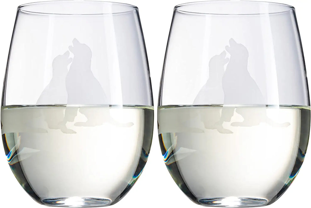 Set of 2 Labrador Dog Stemless Wine Glasses by The Wine Savant - Lab Retriever Puppy & Doggy Lover Him & Her - Dogs Silhouette - Glass Gifts Etched Tumblers for Anniversary, Wedding, Home Bar Gifts