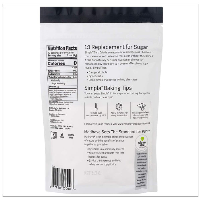 Madhava Honey - Simpla Sweetener, Allulose Clean and Simple (Pack of 6-12 Oz)