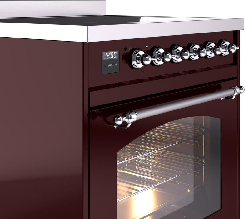 ILVE Nostalgie II 30" Electric Range, Burgundy, Chrome Trim UPI304NMPBUC
