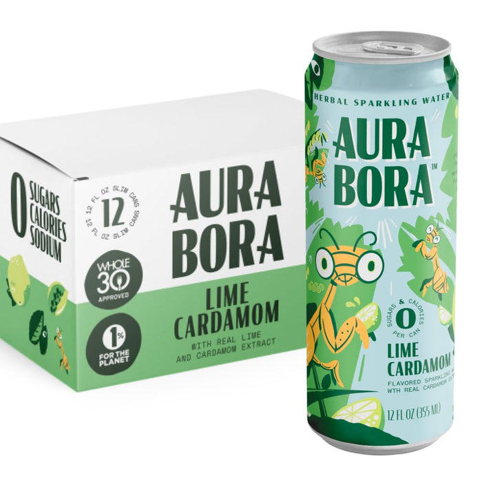 Aura Bora Sparkling Water - Lime Cardamom, 12 fl oz (12 Pack) - Kosher GMO Free