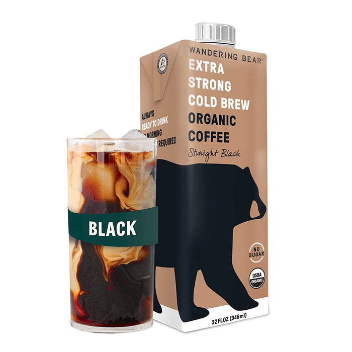 Wandering Bear Coffee Cold Brew Black, 32oz Bottles - Pack of 6