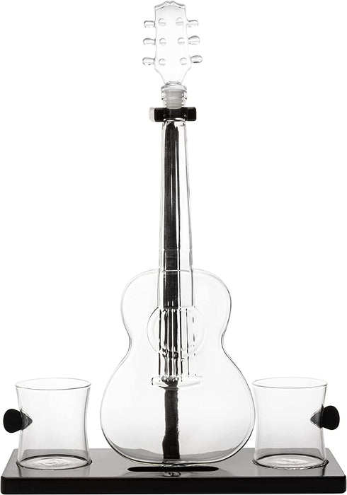 Guitar Whiskey & Wine Decanter & Mahogany Base - The Wine Savant 1000 ML Glass Decanter with 2 10oz Glasses 14" For Whiskey Music Lover & Guitar Player Gifts Musician Music Lovers