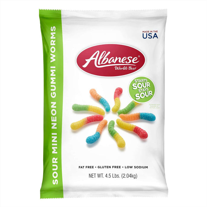 Albanese - Gummi Mini Sour Neon Worm - Case Of 4-4.5 Lb