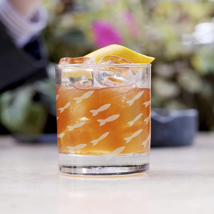 Fish Old Fashion Drinking Glasses, Fish Glasses For White and Red Wine, Water or Whiskey, by The Wine Savant, Each Glass Is Individually Sand Etched - Fish Wine Glasses