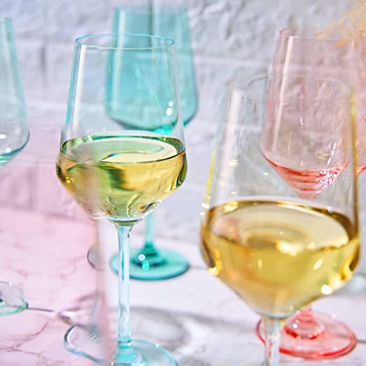 Colored Crystal Wine Glass Set of 6 - Large 12 oz (Summer)
