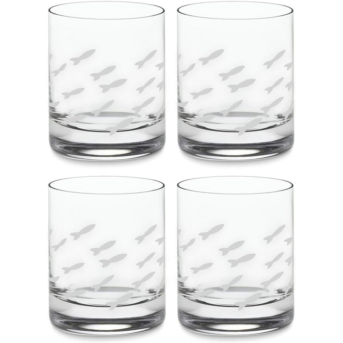 Fish Old Fashion Drinking Glasses, Fish Glasses For White and Red Wine, Water or Whiskey, by The Wine Savant, Each Glass Is Individually Sand Etched - Fish Wine Glasses