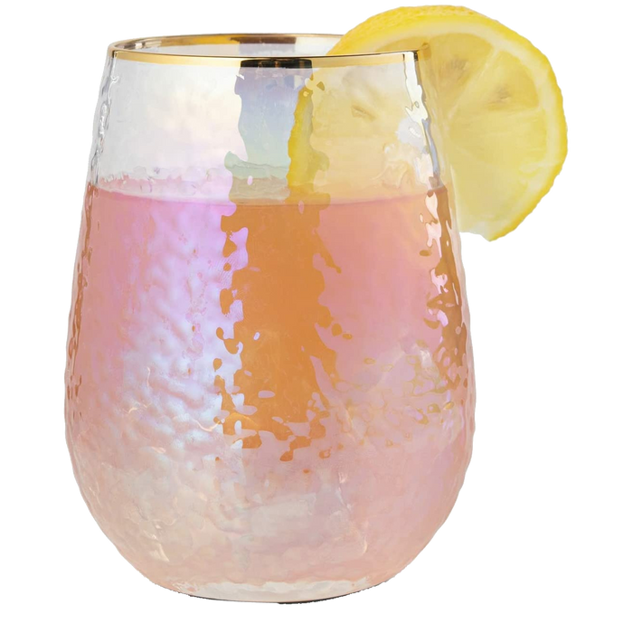 Festive Lustered Iridescent Stemless Wine & Water Glasses - Set of 4-100% Glass 15oz Mouthblown Colorful Glasses - Anniversaries, Birthday Gift, Cocktail Party Radiance - Water, Whiskey, Juice, Gift