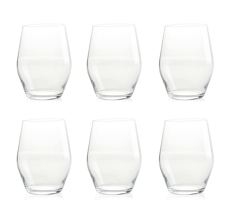 Sante Stemless Crystal Wine Glasses - Set of 6 - 15oz