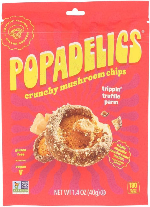 Popadelics - Mushroom Chips Truffle Parmesan, 1.4 oz (Pack of 6) - Gluten-Free Snack