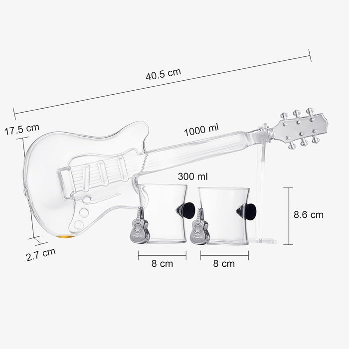 Electric Guitar Whiskey & Wine Decanter with 2 Pick Whiskey Glasses, Acrylic Stand & Case - 34 OZ Glass 16" L for Whiskey Music Lover & Rock N Roll Gifts Musician Music Lovers, Guitar Loves Gifts