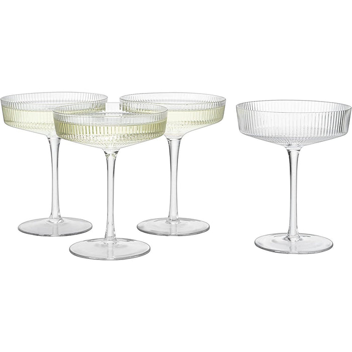 Ribbed Coupe Cocktail Glasses 8 oz | Set of 4 (Clear)