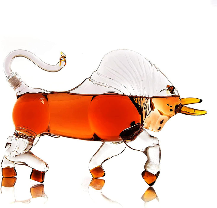 Bull The Wine Savant Charging Bull Heads Forward Animal Liquor Decanter Made For Bourbon, Whiskey, Scotch, Rum, or Tequila, Zodiac Shape Clear