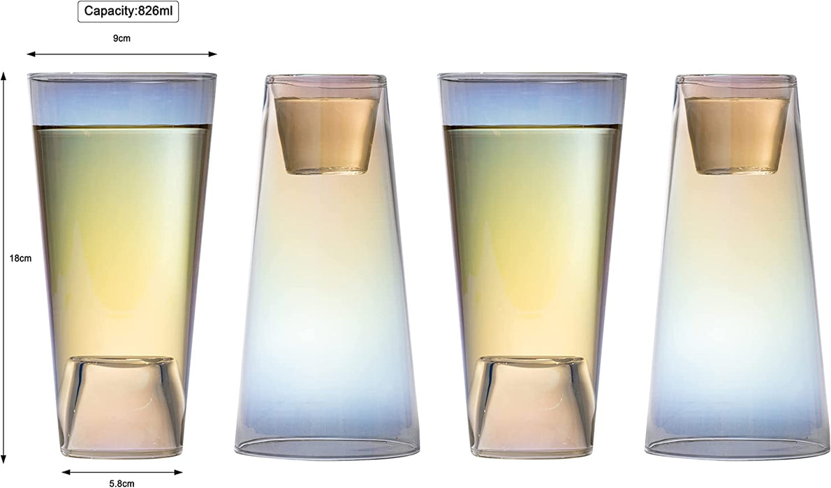 Shot in the Pint Glass, Take a Shot Funny Beer Glass/Mug 4-Set 7"H The Wine Savant - Beers Pilsner Tumblers Perfect for Entertaining, Home Bar, Weddings, Parties, Funny Gifts 21oz (640mL) (Iridescent)