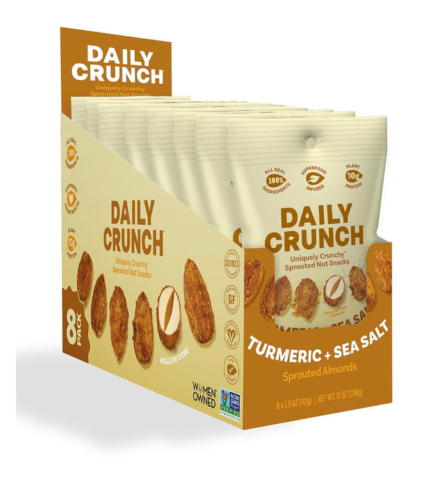 Daily Crunch - Sprouted Almonds Turmeric Sea Salt, 1.5 oz (Pack of 8) - Healthy Snack Food