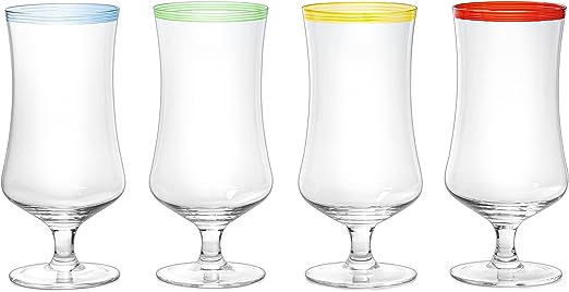 Hurricane Glasses, Large 17oz Pina Colada, Set of 4 Tropical Cocktail Tall Stemmed Crystal Glassware, Poco Grande Cups, Tulip Shaped for Bar Drinks, Daiquiri, Juice, Bloody Mary, Mai Tai, Cocktails