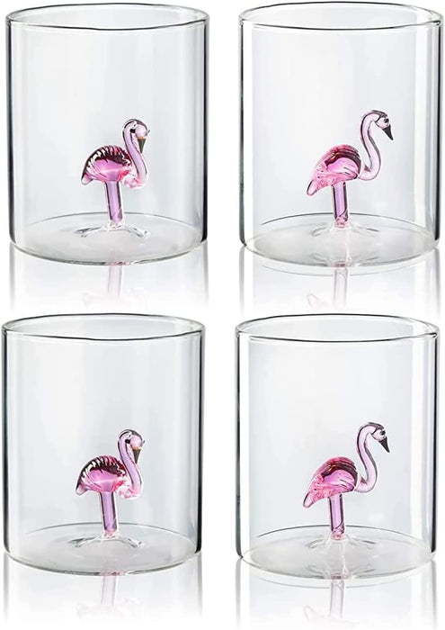 The Wine Savant Flamingo Pitcher & 4 Glasses Set Decanter with 4 Pink Flamingo Glasses 9oz Elegant Glass Set, Great for Water Iced Tea, Sangria, Lemonade, and More! 1300ml 9" H, Cute!
