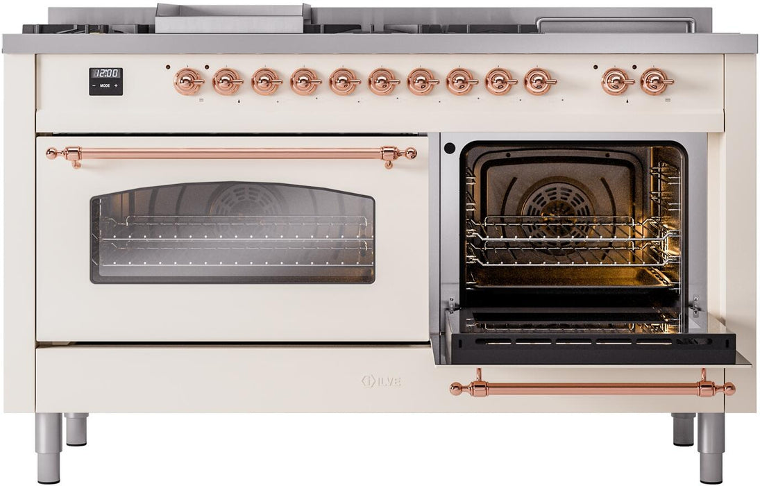 ILVE Nostalgie II 60" Dual Fuel Liquid Propane Range, Antique White, Copper Trim UP60FSNMPAWPLP