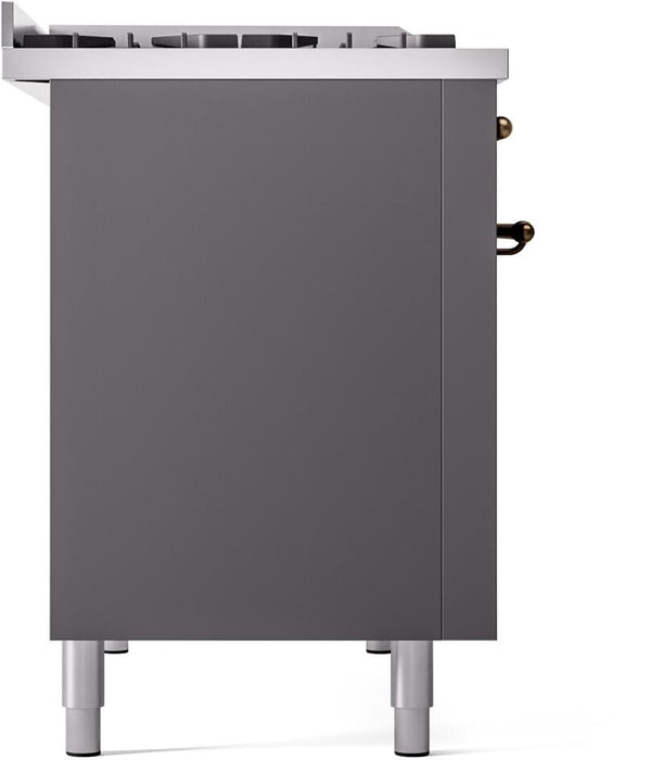 ILVE Nostalgie II 48" Dual Fuel Liquid Propane Range, Matte Graphite, Bronze Trim UP48FNMPMGBLP
