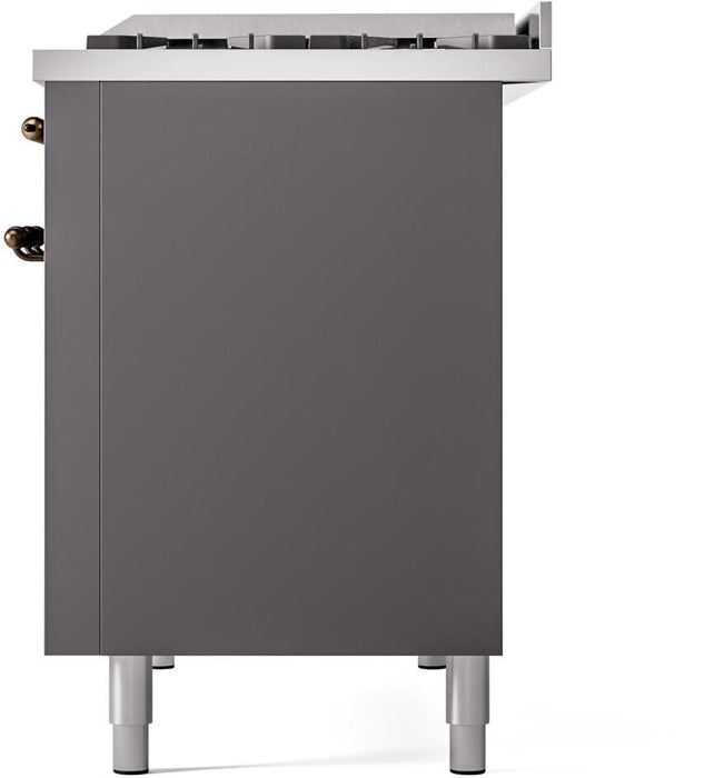 ILVE Nostalgie II 48" Dual Fuel Liquid Propane Range, Matte Graphite, Bronze Trim UP48FNMPMGBLP