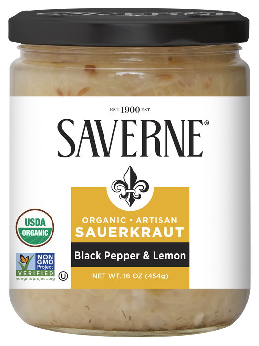 Saverne - Organic Kraut Black Pepper Lemon, 16 oz (Pack of 6) - Gluten-Free Kosher