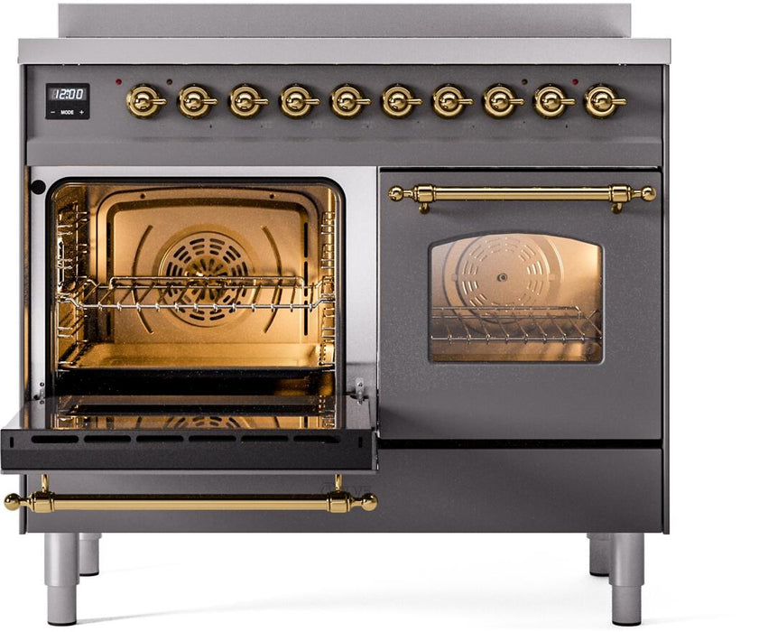ILVE Nostalgie II 40" Electric Range, Matte Graphite, Brass Trim UPDI406NMPMGG