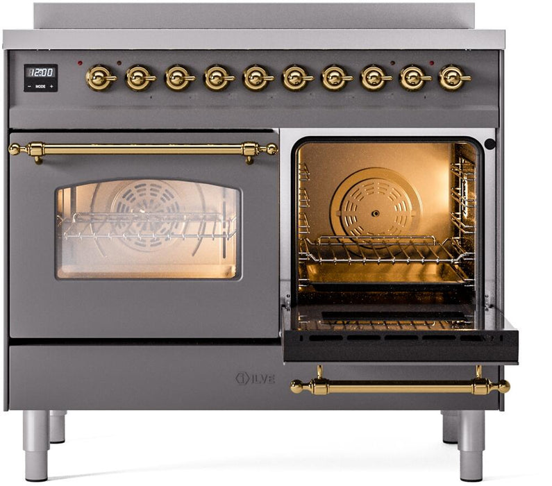 ILVE Nostalgie II 40" Electric Range, Matte Graphite, Brass Trim UPDI406NMPMGG