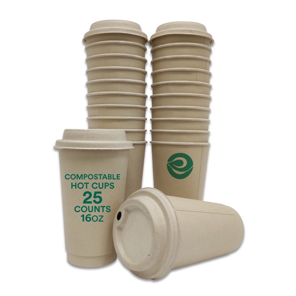 Ecosoul 16 oz. Hot Paper Coffee Cups with Lids (Case of 8, 25 ct/Pack)