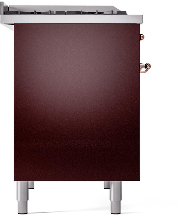 ILVE Nostalgie II 40" Dual Fuel Liquid Propane Range, Burgundy, Copper Trim UPD40FNMPBUPLP