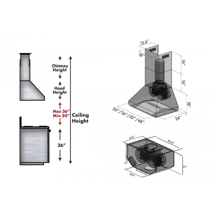 ZLINE 48" Remote Dual Blower Stainless Wall Range Hood, 687-RD-48