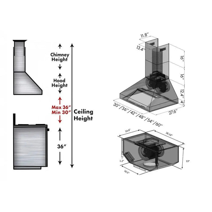 ZLINE 36" Remote Blower Wall Mount Range Hood in Stainless Steel, 697-RS-36-400