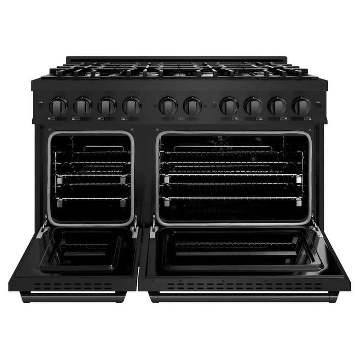 ZLINE 48" Dual Fuel Range, Gas Cooktop, Electric Convection Oven Black Stainless Steel, CDRB-48