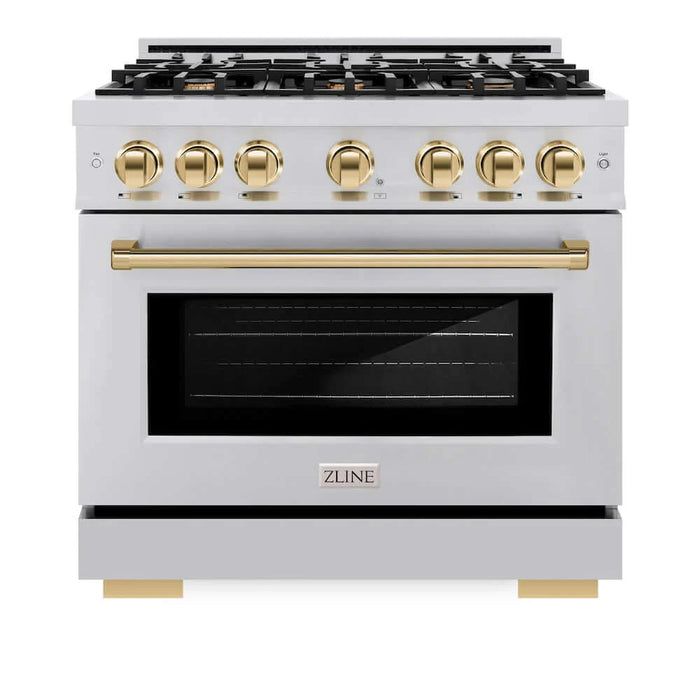 ZLINE 36" Select Dual Fuel Range Gas Cooktop Electric Convection Oven Stainless Steel Gold HDRZ-36-G