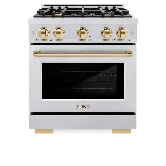 ZLINE 30" Select Dual Fuel Range Gas Cooktop Electric Convection Oven DuraSnow® Stainless Steel Gold HDRSZ-30-G