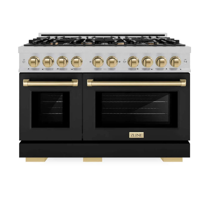 ZLINE 48" Select Dual Fuel Range Gas Cooktop Electric Convection Oven DuraSnow® Stainless Steel Black Matte Door Champagne Bronze HDRSZ-BLM-48-CB