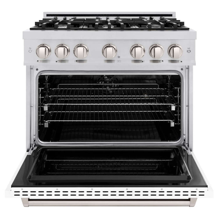 ZLINE 36" Dual Fuel Range, Gas Cooktop, Electric Convection Oven Stainless Steel, White Matte Door CDR-WM-36