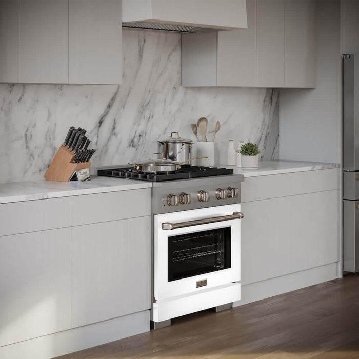 ZLINE 30 In. Gas Range, Stainless Steel, White Matte, SGR-WM-30