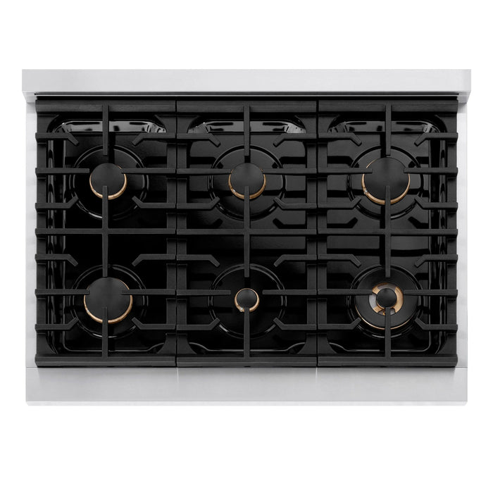 ZLINE 36"Paramount Dual Fuel Range Stainless Steel Black Matte Champagne Bronze SDRZ-BLM-36-CB