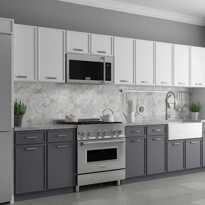 ZLINE 30" Recirculating Over the Range Convection Microwave Oven with Traditional Handle and Charcoal Filters in Fingerprint Resistant Stainless Steel MWO-OTRCFH-30-SS