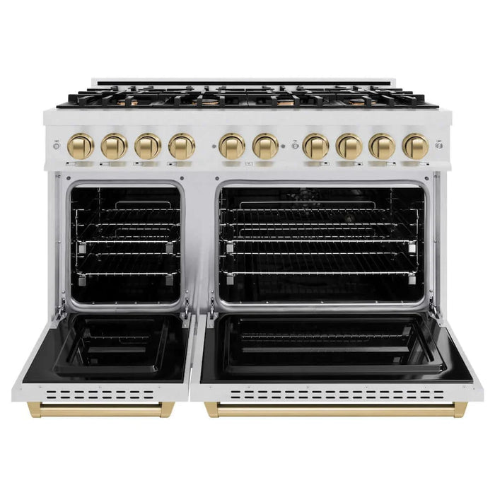 ZLINE 48" Classic Gas Range, Convection Gas Oven DuraSnow® Stainless Steel, Champagne Bronze CGRSZ-48-CB