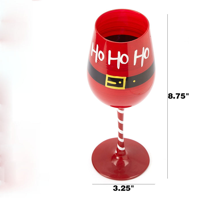 Ho Ho Ho Santa's Christmas Stemmed Wine & Water Glasses - Set of 2 - HoHoHo, Red & Black, 9" H - Holiday Parties Glassware - Xmas Tree - Set of 2, 17.5oz - Merry Christmas Santa Festive Glass