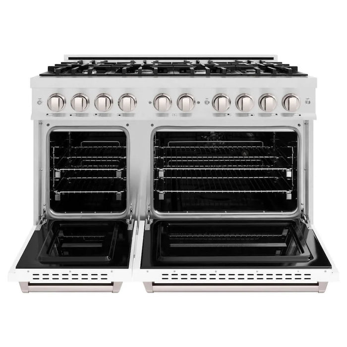 ZLINE 48"Classic Gas Range, Convection Gas Oven, DuraSnow® Stainless Steel, White Matte Door CGRS-WM-48