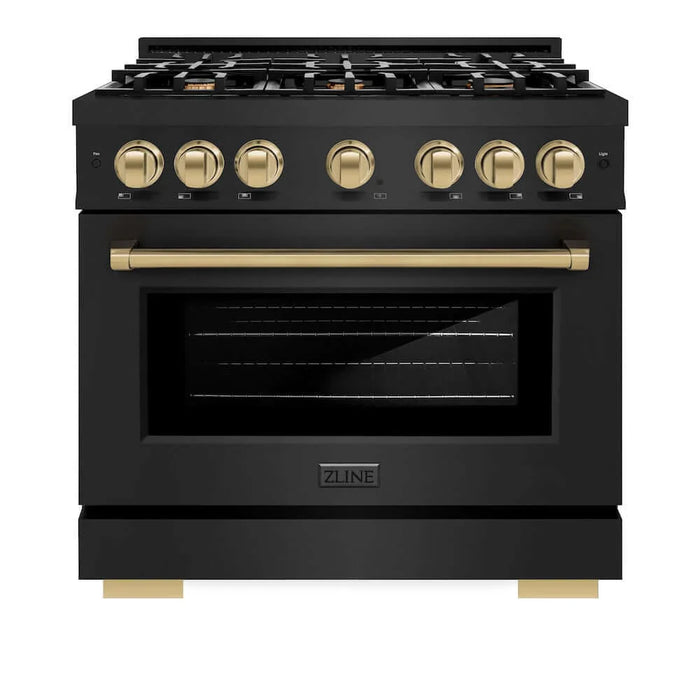 ZLINE 36" Select Gas Range Convection Gas Oven Black Stainless Steel Champagne Bronze HGRBZ-36-CB