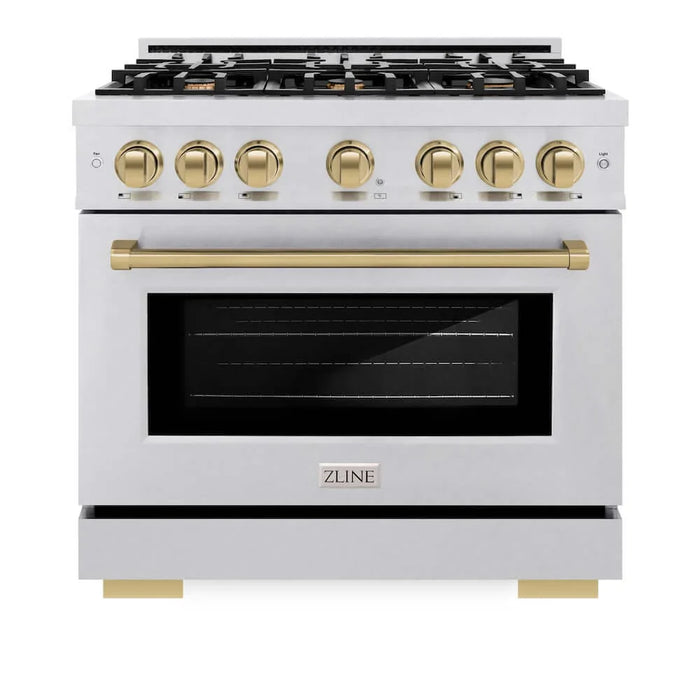 ZLINE 36" Select Dual Fuel Range Gas Cooktop Electric Convection Oven DuraSnow® Stainless Steel Champagne Bronze HDRSZ-36-CB