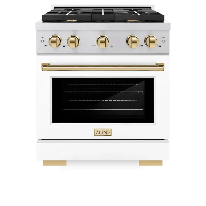 ZLINE 30"Paramount Dual Fuel Range White Matte Gold SDRZ-WM-30-G