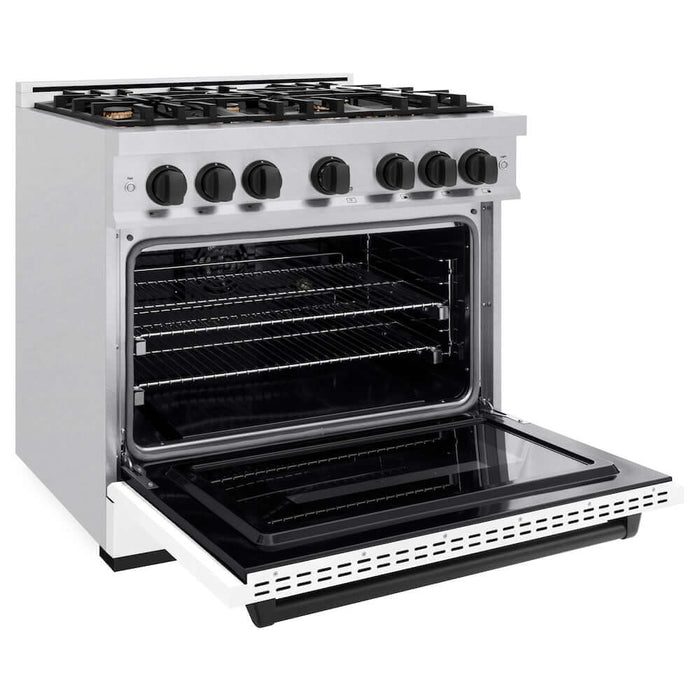 ZLINE 36" Dual Fuel Range, Gas Cooktop, Electric Convection Oven DuraSnow® Stainless Steel, Matte Black CDRSZ-36-MB